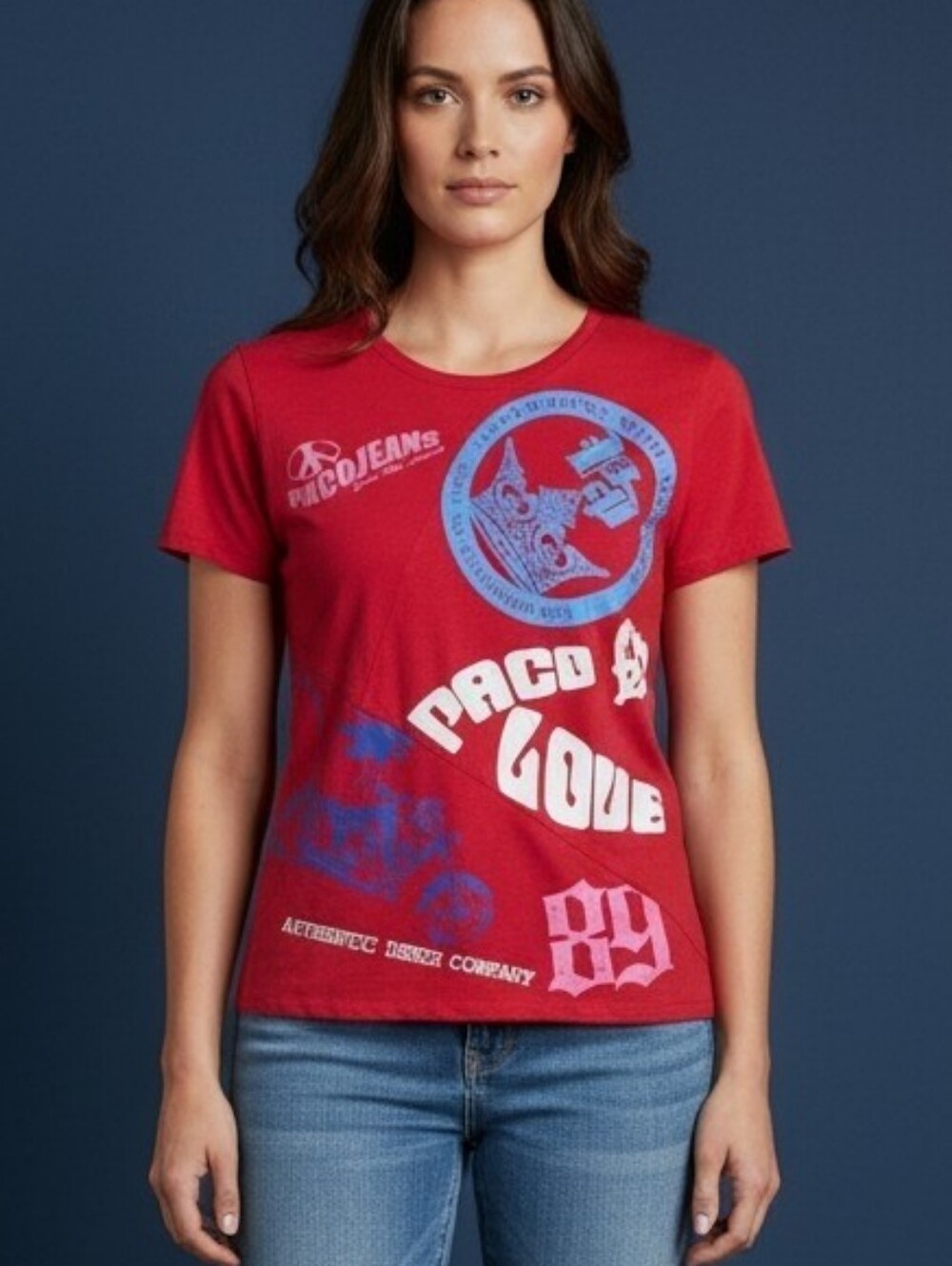 RARE Vintage Paco Jeans Red Graphic Top EUC